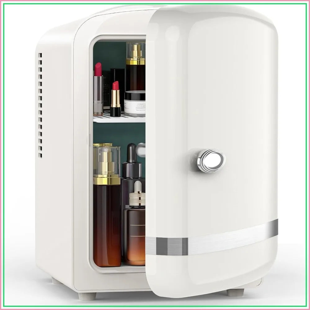 Mini Fridge for Bedroom, 4L/6 Cans Cosmetic Fridge for Skincare, Makeup, Medicine & Beverage, Portable Desk Cooler and Warmer, White